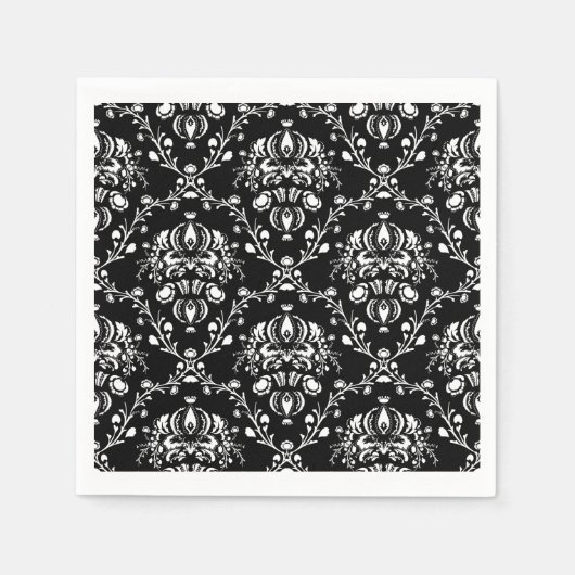 Serviette En Papier Damas noir et blanc (Devant)