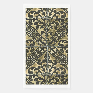 Serviette En Papier Damas noir et or