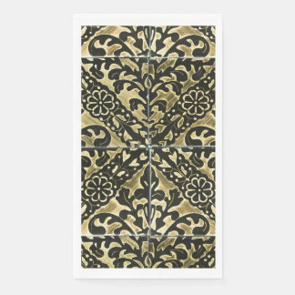 Serviette En Papier Damas noir et or