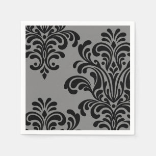 Serviette En Papier Damas noir sur Motif gris