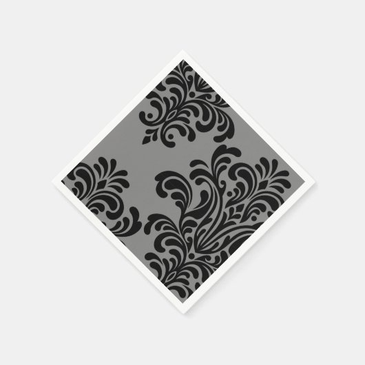 Serviette En Papier Damas noir sur Motif gris (Coin)