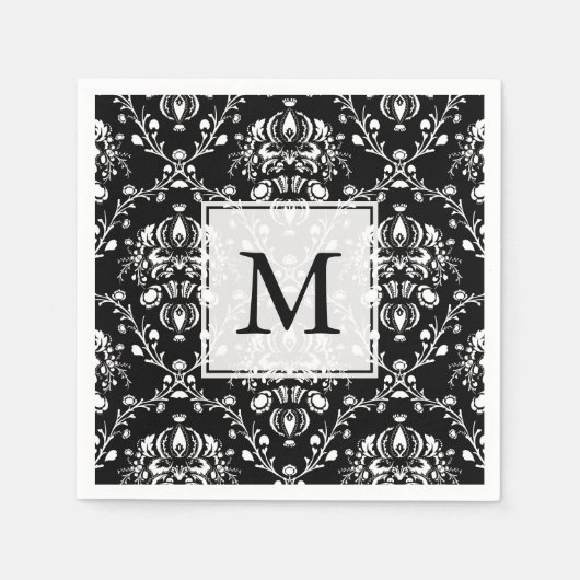 Serviette En Papier Damas personnalisées noir et blanc (Devant)