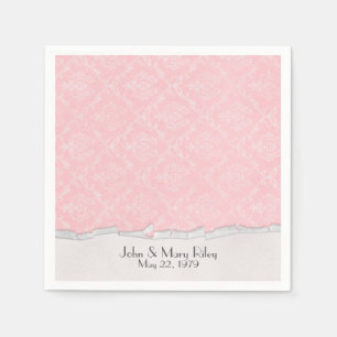 Serviette En Papier Damas rose avec bordure déchirée