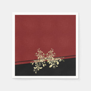 Serviette En Papier Damas Style Noël Rouge Or Napkins