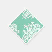 Serviette En Papier Damask blanc sur Aqua Motif (Coin)