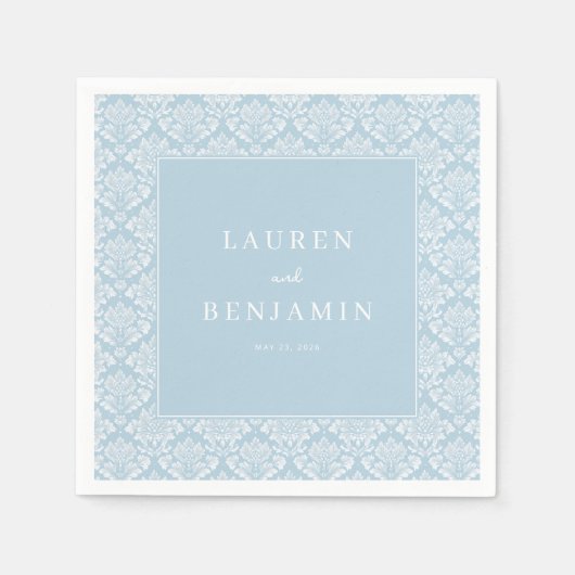 Serviette En Papier Damask Bleu Élégant (Devant)