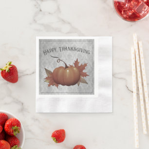 Serviette En Papier Damask, Citrouille de Thanksgiving Gris