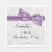 Serviette En Papier Damask & Faux Bow Girls 100e anniversaire (Devant)