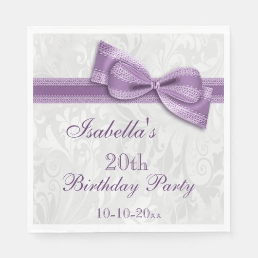 Serviette En Papier Damask & Faux Bow Girls 20e anniversaire (Devant)