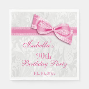 Serviette En Papier Damask & Faux Bow Girls 90e anniversaire
