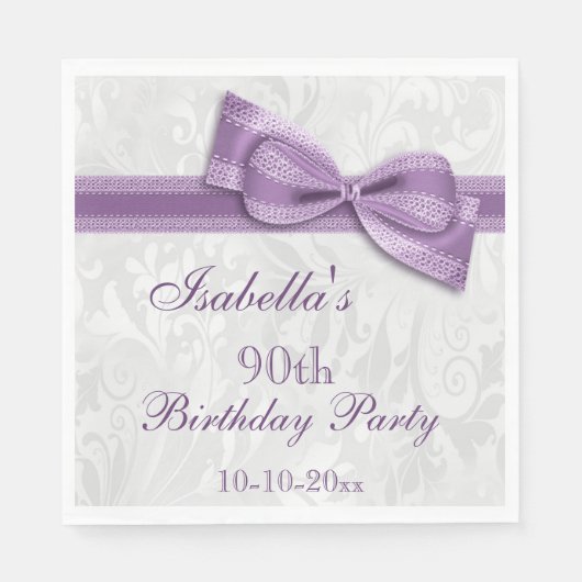 Serviette En Papier Damask & Faux Bow Girls 90e anniversaire (Devant)