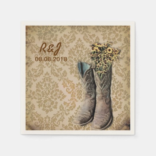 Serviette En Papier damask fleur sauvage western country cowboy bottes (Devant)
