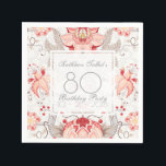 Serviette En Papier Damask Floral 80th Birthday Party Papier Napkin<br><div class="desc">Superbe vintage damassé motif floral sur arrière - plan pâle. Sophistiqué et féminin 80e anniversaire de fête serviette en papier avec des formes carrés transparentes pour les textes. Vous pouvez facilement modifier le texte (police, couleur, taille et position) en cliquant sur le bouton personnaliser. Objets d'anniversaire correspondants : ballotin Merci......</div>