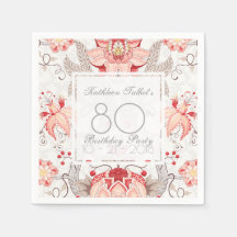 Damask Floral 80th Birthday Party Papier Napkin