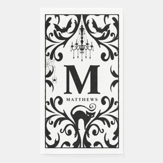 Serviette En Papier Damask Glam Monogramme Halloween (Devant)