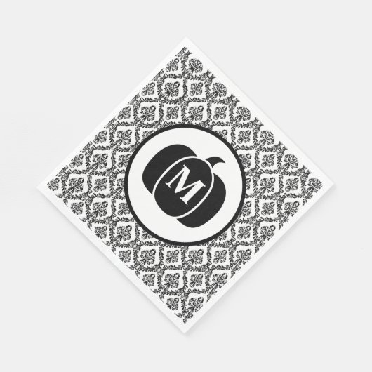 Serviette En Papier Damask Glam Monogramme Halloween Citrouille (Coin)