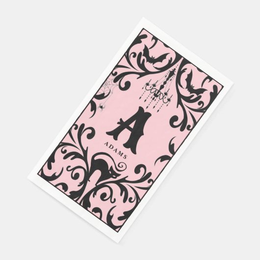 Serviette En Papier Damask Glam Monogramme Halloween Papier Serviettes (Coin)