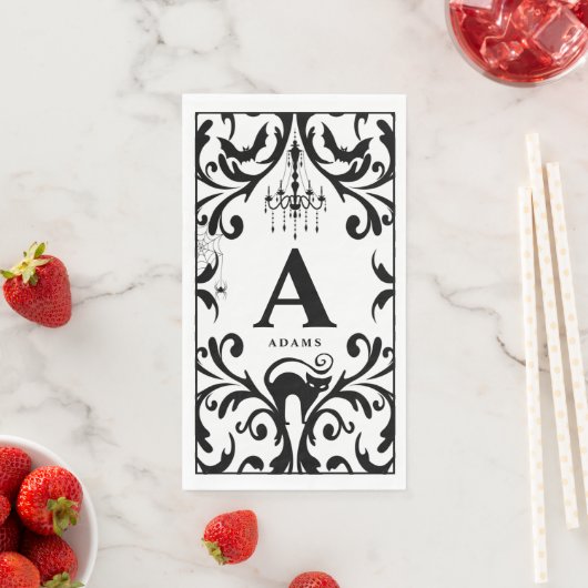 Serviette En Papier Damask Glam Monogramme Halloween Papier Serviettes (En situation)