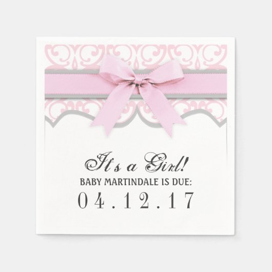 Serviette En Papier Damask Heart rose  Baby shower Napkin (Devant)