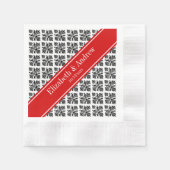 Serviette En Papier Damask noir Blanc #3 Red Name Monogram (Devant)