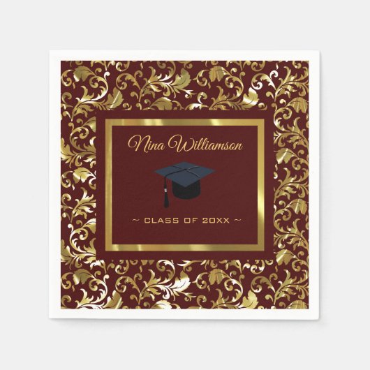 Serviette En Papier Damask Or Et Casquette (Devant)