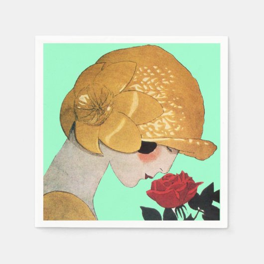 Serviette En Papier DAME À ROSE ROUGE, Turquoise Turquoise (Devant)