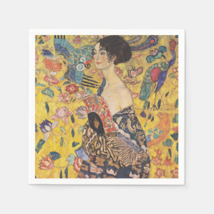Serviette En Papier Dame Art nouveau vintage avec peinture d'éventail