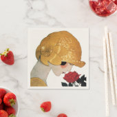 SERVIETTE EN PAPIER DAME AVEC ROSE ROUGE (En situation)
