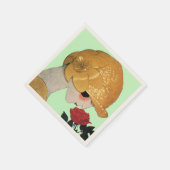 Serviette En Papier DAME AVEC ROSE ROUGE, Vert (Coin)