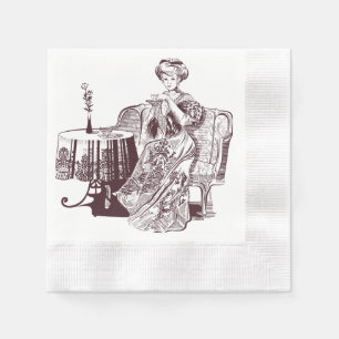Serviette En Papier dame boit du thé