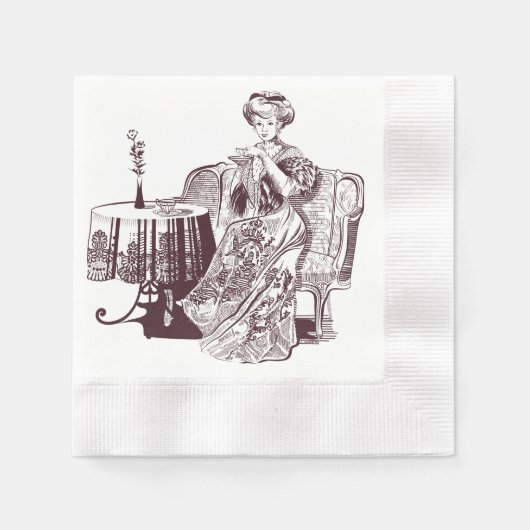 Serviette En Papier dame boit du thé (Devant)