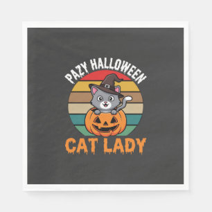 Serviette En Papier Dame de chat Halloween Sorcière Citrouille Design