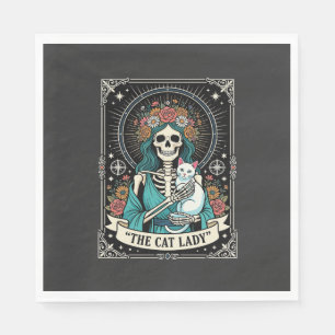 Serviette En Papier Dame de Chat Squelette Tarot Floral Gothique