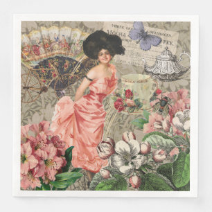 Serviette En Papier Dame du café femme victorienne rose riche robe