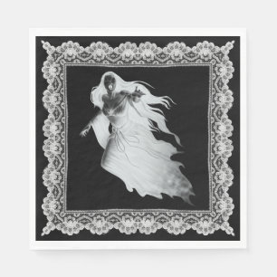 Serviette En Papier Dame en Blanc Fantôme avec Dentelle Halloween