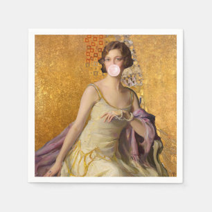 Serviette En Papier Dame en jaune soufflant du chewing-gum