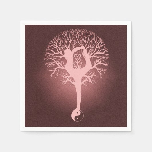 Serviette En Papier Dame faisant du yoga avec un arrière - plan rouge. (Devant)