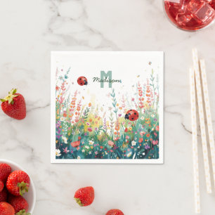 Serviette En Papier Damebugue aquarelle printanière Monogramme floral 