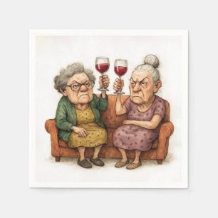 Serviette En Papier Dames âgées grincheuses avec du vin rouge