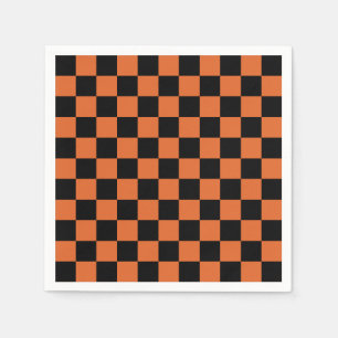 Serviette En Papier Damier Halloween noir et orange 