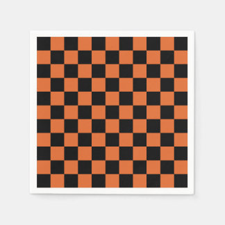Serviette En Papier Damier Halloween noir et orange