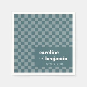 Serviette En Papier Damier sarcelle vert personnalisé pour mariage