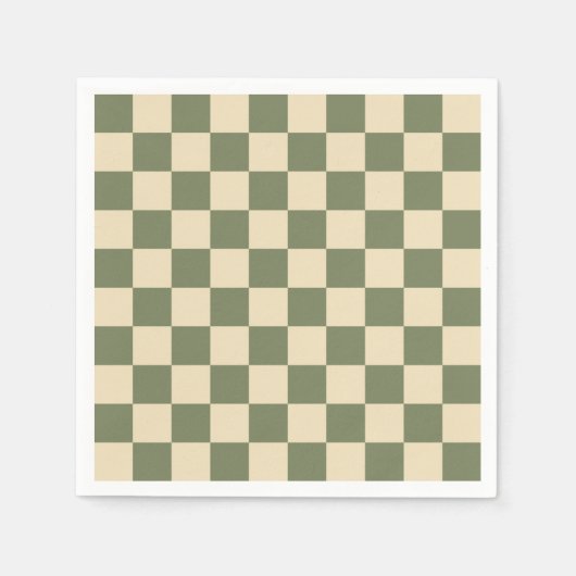 Serviette En Papier Damier vert et beige clair (Devant)