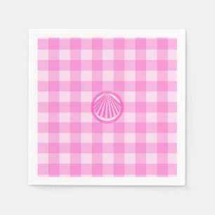 Serviette En Papier Damiers roses avec coquillage-