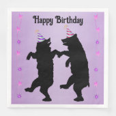 Serviette En Papier Dancing Black Bears Party Hats Stars on Purple (Devant)