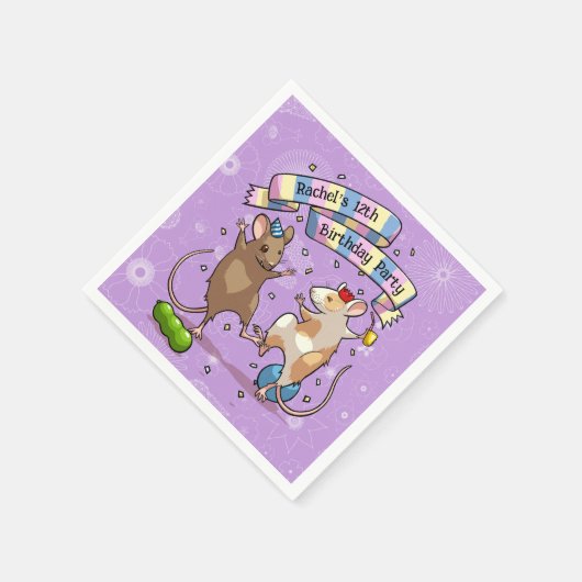 Serviette En Papier Dancing Mice Ajouter Le Nom Joyeux Anniversaire Fê (Coin)