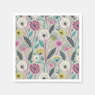 Serviette En Papier Dandelion et feuillage vibreux Motif sans couture