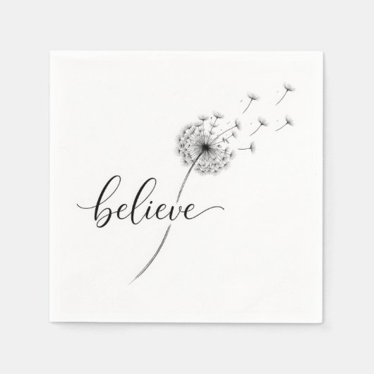 Serviette En Papier Dandelion Seedlings with Believe Text (Devant)