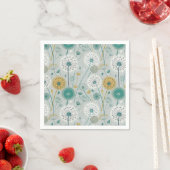 Serviette En Papier Dandelion Whimsical - Jaune, Blanc & Turquoise (En situation)