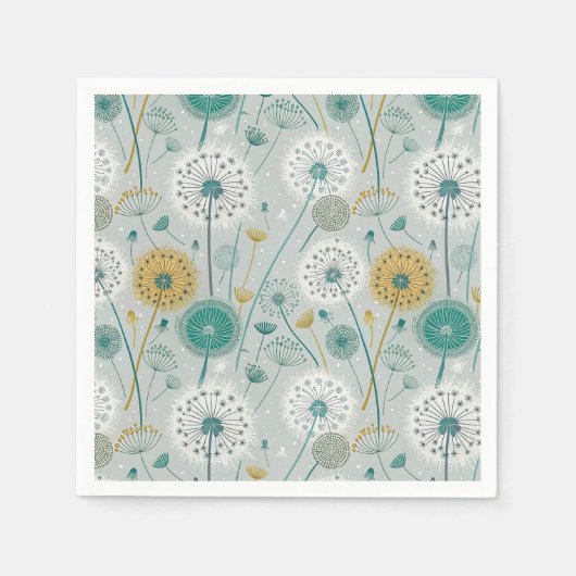 Serviette En Papier Dandelion Whimsical - Jaune, Blanc & Turquoise (Devant)